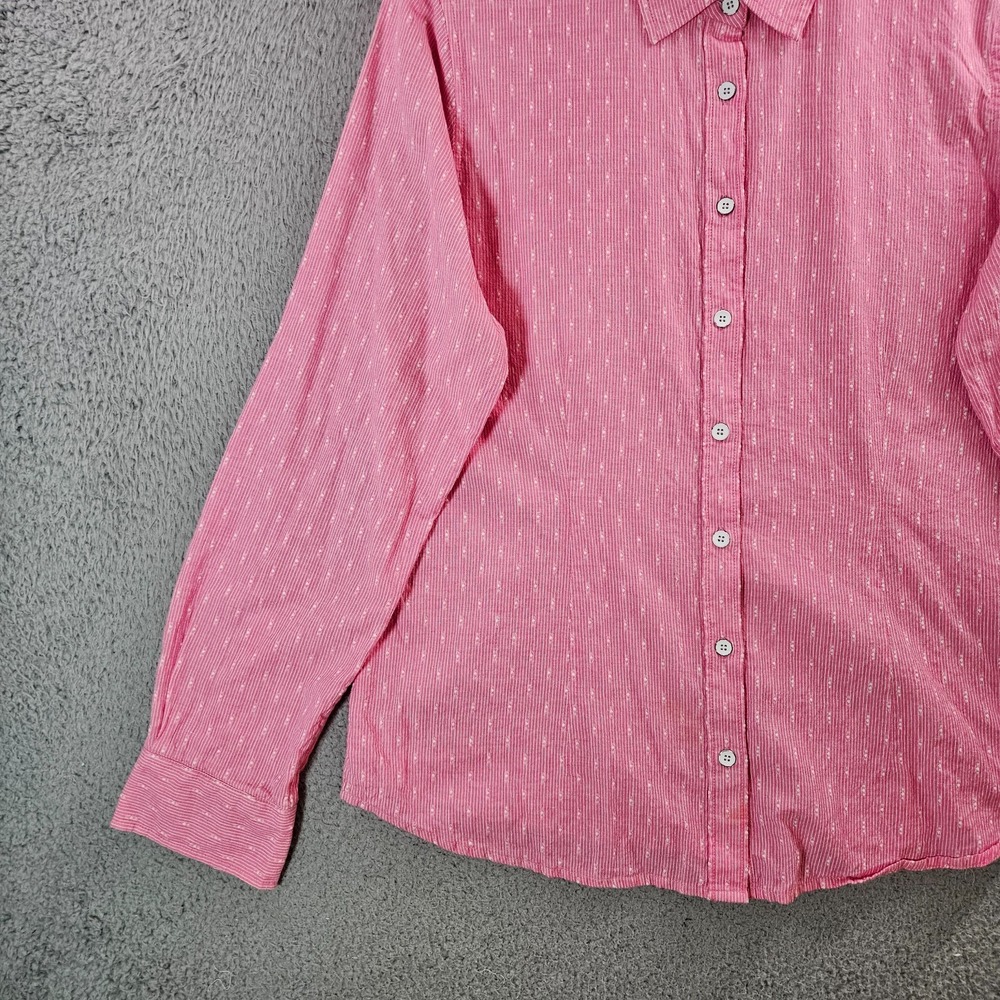 Orvis Shirt Women Medium Button Up Long Sleeve Red White Striped - Picture 2 of 9